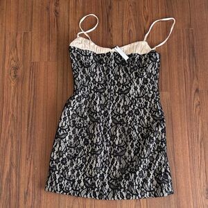 Rumored Black Lace Overlay Mini Dress with Cream Bust